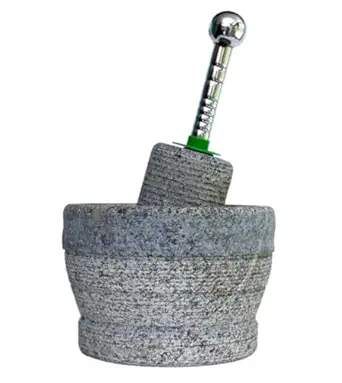 MYNAKSHA Attukallu Mortar and Pestle Set Stone for Spices, Okhli Masher, Khalbatta, Kharal, Mixer, Natural & Traditional Grinder and Musal, Well Design for Kitchen (Grey) (8 inch)