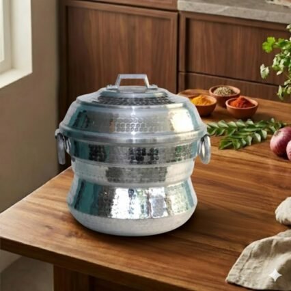 MYNAKSHA Anodised Aluminium Idly Maker/Idli Maker/satti/Steamer/Boiler/Cooker/Panai Weight 2.8 kg big size with 3 plate 25 idly hand made minor scratches to be expected, Silver