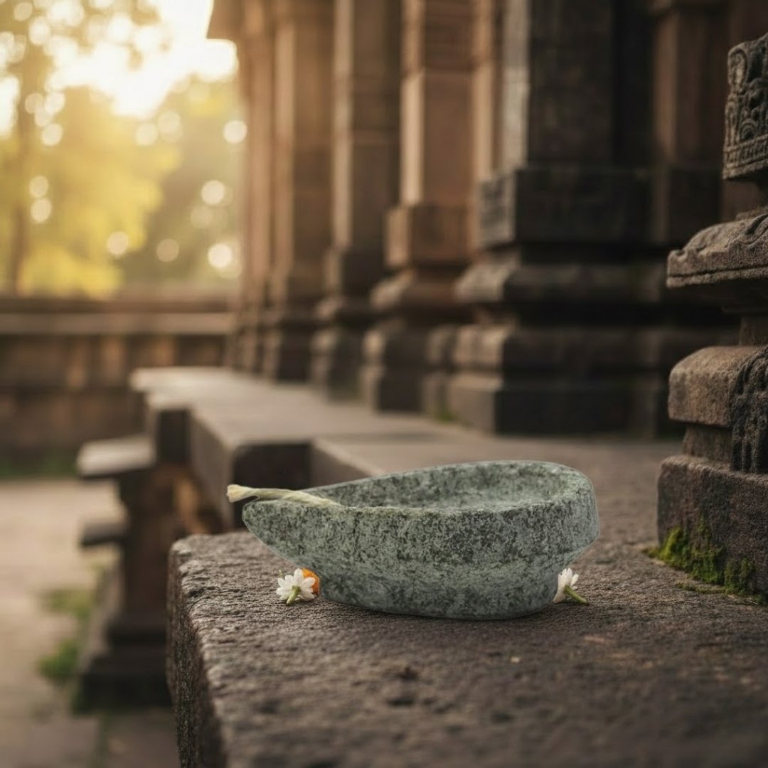 MYNAKSHA Granite Stone Diya/Heavy Duty Oil Lamp/Agal Vilakku/Decorative Diya for Diwali Decorations and Navratri Decorations (Grey_3.5inch) Pack of 2