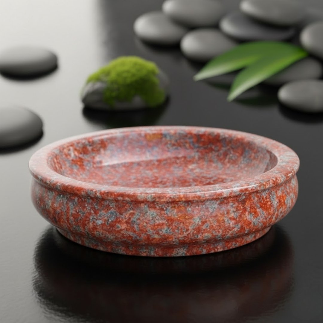 MYNAKSHA Granite Uruli Bowel Stone with 1 Doll for Home Decor|Ethnic Traditional Bowl Showpiece,Uruli for Flower Decoration|Declarative Bowel|Mortor and Pestle Stone 8 inch Dia with Ganesh idoll